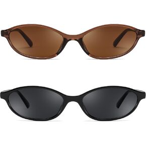 FEISEDY Retro Oval Cat Eye Sunglasses for Women 90s Narrow Lightweight Shades Y2k Trendy Sunnies B0257
