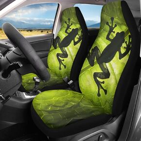 Tribal Frog Lotus Leaf Car Seat Covers Set of for 2 Front Seats, Auto Accessories Decorative Bucket Car Seat Protectors Decor Universal Fit for Car Truck SUV, Green