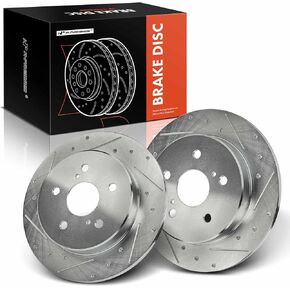 A-Premium 11.06 inch (281mm) Rear Drilled and Slotted Disc Brake Rotors Compatible with Select Toyota and Lexus Models - Camry, RAV4, Corolla Cross, Prius, Venza, C-HR, ES250, ES300h, ES350, 2-PC Set