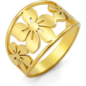 TEAMER Bohemian Hollow Flower Ring Stainless Steel Rhinestone Flower Ring Wedding Band Ring Exquisite Jewelry for Women