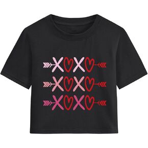 Tkria Girl Crop Tops Valentine's Day Short Sleeve Tshirt Tie Dye Heart Teen Girls Shirt Clothes 6-14 Years