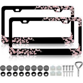 2PCS Galaxy License Plate Frames Star Moons License Plate Holder Universal Stainless Steel Auto Parts Rust-Proof Waterproof Car Decorative Tag Frames for Standard US 12x6 Inch