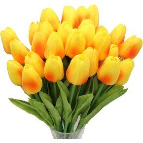 Crafare 27PC Spring Artificial Tulips Flowers Real Touch Tulips for Valentines Day Wedding Bouquets Floral Arrangement and Home Room Centerpiece Party Decor(Double Pink) in Kuwait