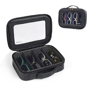 Luxtude Glasses Case Multiple Pairs, Travel Sunglasses Organizer, Clear Sunglasses Travel Case, 8 Slots Sunglasses Storage Organizer, Portable Sunglass Case Organizer for Women Men, Black