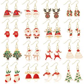 AUGSUN 16 Pairs Women Christmas Stud Earrings Set Christmas Tree Snowflake Elk Reindeer Candy Christmas Enamel Earrings for Holiday Ornaments