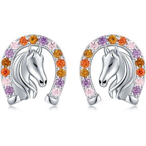 925 Sterling Silver Horseshoe Horse Stud Earrings for Granddaughter Hypoallergenic Horse Ear Studs for Women Animal Earrings Birthday Jewelry Gifts for Daughter Horse Lover