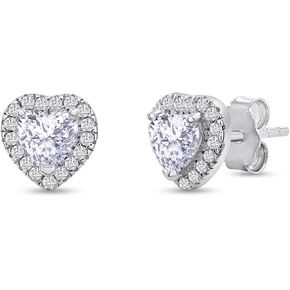 SAVEARTH DIAMONDS 18k Gold Plated Sterling Silver Post Halo Stud Earrings | Heart, Round & Teardrop style Moissanite Diamond Stud Earrings for Women | Push Back Earrings For Her