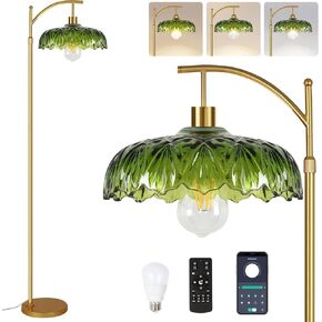 Floor Lamp for Living Room Bedroom with Remote Boho Rattan Arc Standing Lamp Dimmable Farmhouse Wicker Bamboo Lamp Shade Floor Light Adjustable Tall Lamp Floor Lamps Bohemian