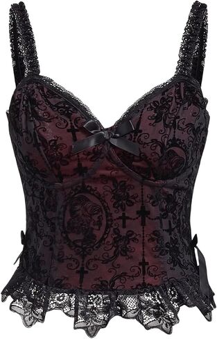 SHENHE Women's Lace Bow Front Spaghetti Strap V Neck Camisole Y2K Goth Crop Top Tank in Saudi Arabia