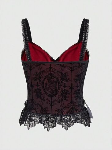 SHENHE Women's Lace Bow Front Spaghetti Strap V Neck Camisole Y2K Goth Crop Top Tank in Saudi Arabia