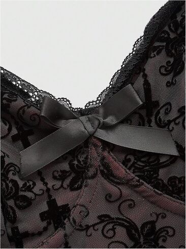 SHENHE Women's Lace Bow Front Spaghetti Strap V Neck Camisole Y2K Goth Crop Top Tank in Saudi Arabia