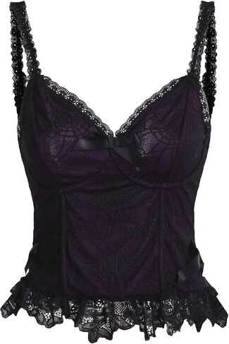 SHENHE Women's Lace Bow Front Spaghetti Strap V Neck Camisole Y2K Goth Crop Top Tank in Saudi Arabia