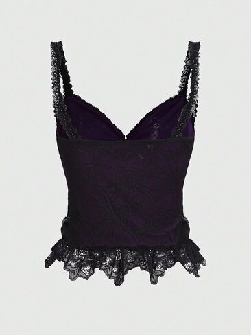 SHENHE Women's Lace Bow Front Spaghetti Strap V Neck Camisole Y2K Goth Crop Top Tank in Saudi Arabia