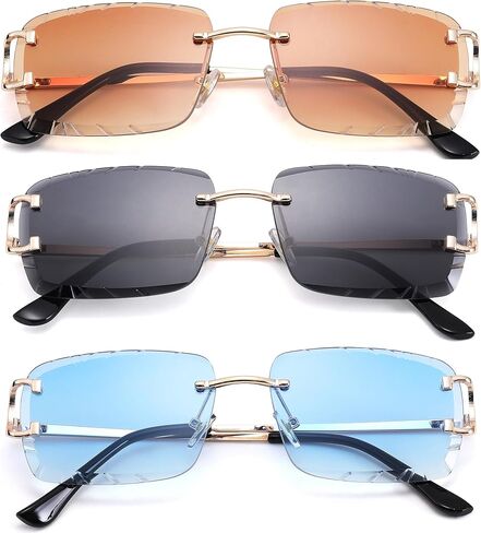 Rimless Rectangle Sunglasses for Men/Women- Frameless Square Trendy Shade - Diamond Cutting Eyewear in Saudi Arabia