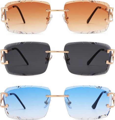 Rimless Rectangle Sunglasses for Men/Women- Frameless Square Trendy Shade - Diamond Cutting Eyewear in Saudi Arabia
