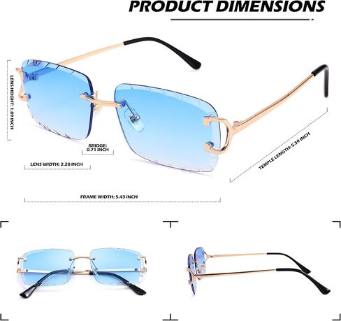 Rimless Rectangle Sunglasses for Men/Women- Frameless Square Trendy Shade - Diamond Cutting Eyewear in Saudi Arabia