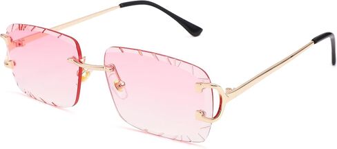 Rimless Rectangle Sunglasses for Men/Women- Frameless Square Trendy Shade - Diamond Cutting Eyewear in Saudi Arabia