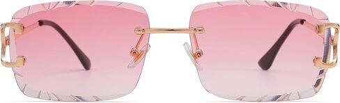 Rimless Rectangle Sunglasses for Men/Women- Frameless Square Trendy Shade - Diamond Cutting Eyewear in Saudi Arabia