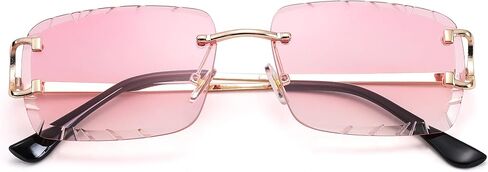 Rimless Rectangle Sunglasses for Men/Women- Frameless Square Trendy Shade - Diamond Cutting Eyewear in Saudi Arabia