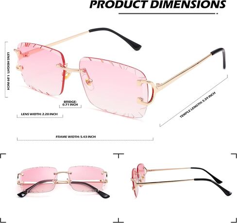 Rimless Rectangle Sunglasses for Men/Women- Frameless Square Trendy Shade - Diamond Cutting Eyewear in Saudi Arabia