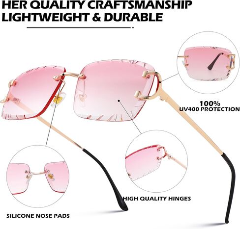 Rimless Rectangle Sunglasses for Men/Women- Frameless Square Trendy Shade - Diamond Cutting Eyewear in Saudi Arabia