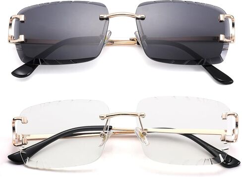 Rimless Rectangle Sunglasses for Men/Women- Frameless Square Trendy Shade - Diamond Cutting Eyewear in Saudi Arabia
