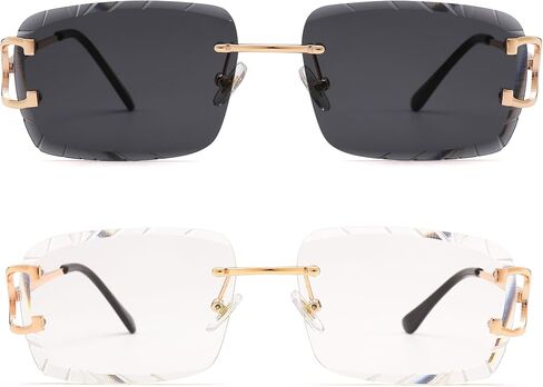 Rimless Rectangle Sunglasses for Men/Women- Frameless Square Trendy Shade - Diamond Cutting Eyewear in Saudi Arabia