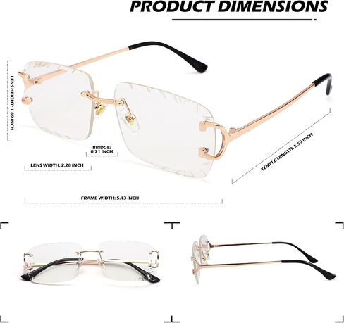 Rimless Rectangle Sunglasses for Men/Women- Frameless Square Trendy Shade - Diamond Cutting Eyewear in Saudi Arabia