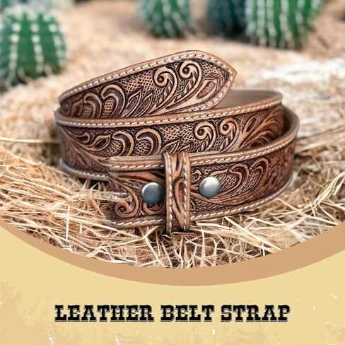 DANIEL'S ARTPLANET Western Leather Belt Strap for Removable Buckle Full Grain Leather Belt Strap 1.5" Cowboy Western Style in Kuwait