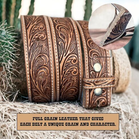 DANIEL'S ARTPLANET Western Leather Belt Strap for Removable Buckle Full Grain Leather Belt Strap 1.5" Cowboy Western Style in Kuwait