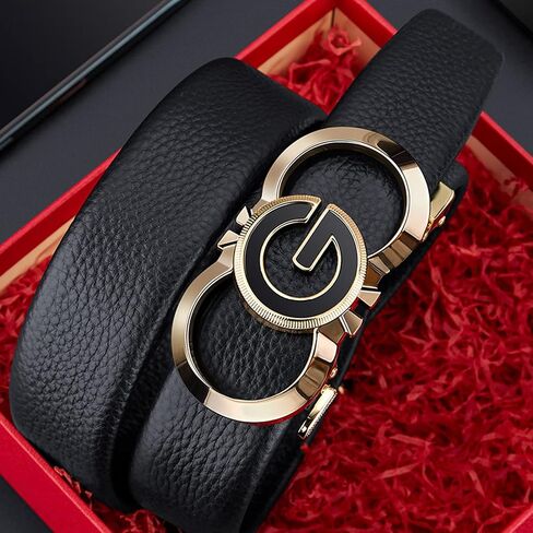 VANNANBA Leather ratchet Belts for Men Automatic Buckle Casual Work Dress Belt with Gift Box in Saudi Arabia