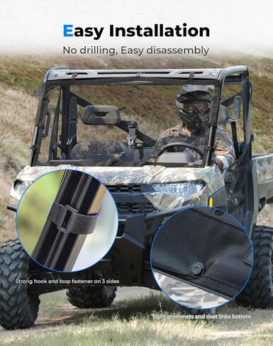 KEMIMOTO UTV Sunshade Soft Window Breathable Net Mesh Front Windshield Anti-UV Compatible with Polaris Ranger 1000 XP/CREW 2018-2025, Ranger 900/XP 2013-2019 Accessories Stable in Wind Easily Cleaned in Saudi Arabia