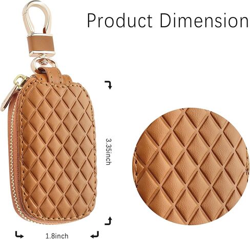 Stylish Car Key Case with Keychain and Zipper - Genuine Leather Car Key Case Holder for Remote Key Cover Replacement (Brown) in Kuwait