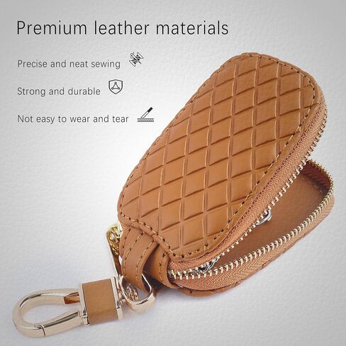 Stylish Car Key Case with Keychain and Zipper - Genuine Leather Car Key Case Holder for Remote Key Cover Replacement (Brown) in Kuwait