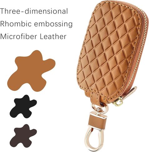 Stylish Car Key Case with Keychain and Zipper - Genuine Leather Car Key Case Holder for Remote Key Cover Replacement (Brown) in Kuwait