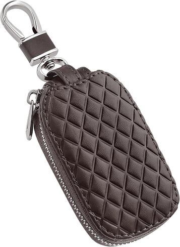 Stylish Car Key Case with Keychain and Zipper - Genuine Leather Car Key Case Holder for Remote Key Cover Replacement (Brown) in Kuwait