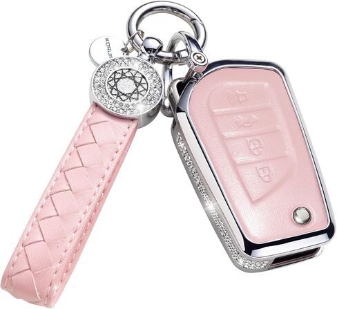 غطاء حماية مفتاح Kia Key Fob مع سلسلة مفاتيح، غطاء حماية لمفتاح كريستالي من الجلد الوردي متوافق مع Cerato Ceed Forte NIRO Sorento Seltos Sportage Soul Telluride in Kuwait