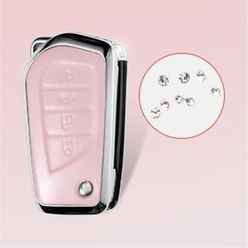 غطاء حماية مفتاح Kia Key Fob مع سلسلة مفاتيح، غطاء حماية لمفتاح كريستالي من الجلد الوردي متوافق مع Cerato Ceed Forte NIRO Sorento Seltos Sportage Soul Telluride in Kuwait