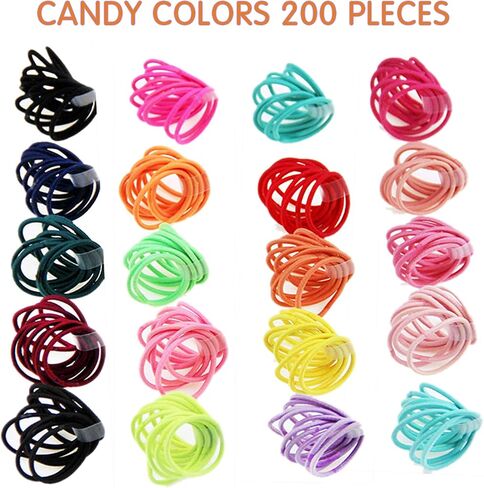 200PCS Elastic Hair Ties for Baby Girls, Small No-Crease Ponytail Holders | Kids Toddler Hair Ties for Thin Hair, Girl Hair Accessories, Mini Hair Elastic with Storage Box & Colorful Gift Box in Saudi Arabia