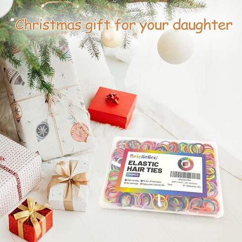 200PCS Elastic Hair Ties for Baby Girls, Small No-Crease Ponytail Holders | Kids Toddler Hair Ties for Thin Hair, Girl Hair Accessories, Mini Hair Elastic with Storage Box & Colorful Gift Box in Saudi Arabia