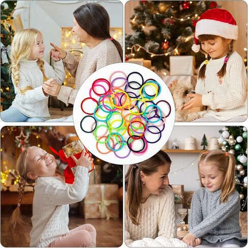 200PCS Elastic Hair Ties for Baby Girls, Small No-Crease Ponytail Holders | Kids Toddler Hair Ties for Thin Hair, Girl Hair Accessories, Mini Hair Elastic with Storage Box & Colorful Gift Box in Saudi Arabia