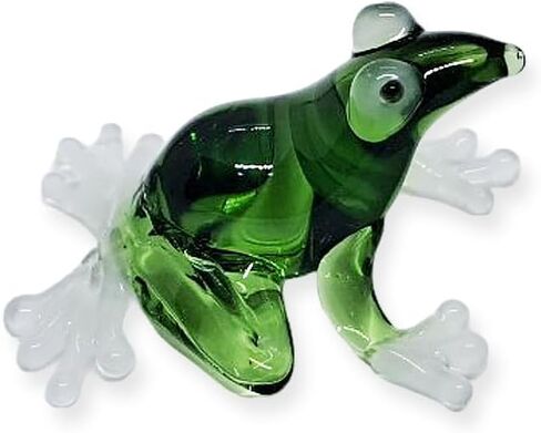 Tiny 4" Wide Green Blue Purple Big Feet Frog Figurine - Miniature Hand Blown Glass Colorful Poison Dart Frogs Amphibian Tropical Animals Crystal Decorative Collectible Figurines Home Décor in Saudi Arabia