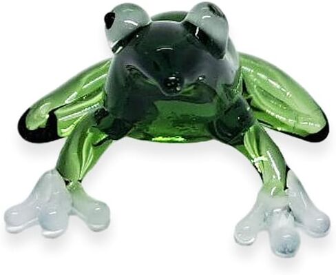 Tiny 4" Wide Green Blue Purple Big Feet Frog Figurine - Miniature Hand Blown Glass Colorful Poison Dart Frogs Amphibian Tropical Animals Crystal Decorative Collectible Figurines Home Décor in Saudi Arabia