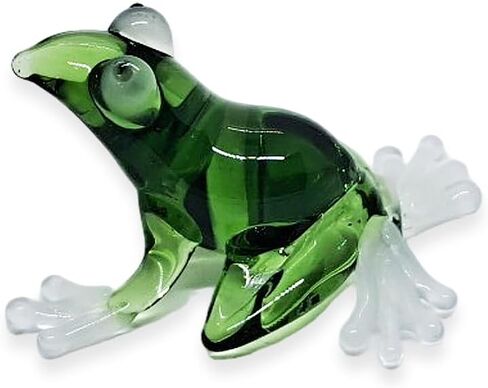 Tiny 4" Wide Green Blue Purple Big Feet Frog Figurine - Miniature Hand Blown Glass Colorful Poison Dart Frogs Amphibian Tropical Animals Crystal Decorative Collectible Figurines Home Décor in Saudi Arabia