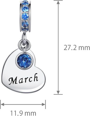 12 Months Cubic Zirconia Birthstone Heart Dangle Charm Compatible with Pandora Charms Bracelets in Saudi Arabia