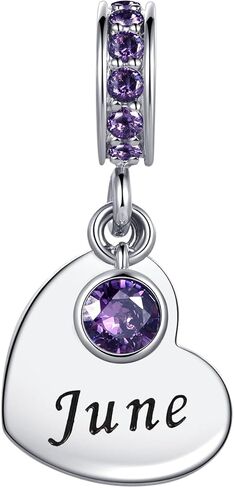 12 Months Cubic Zirconia Birthstone Heart Dangle Charm Compatible with Pandora Charms Bracelets in Saudi Arabia