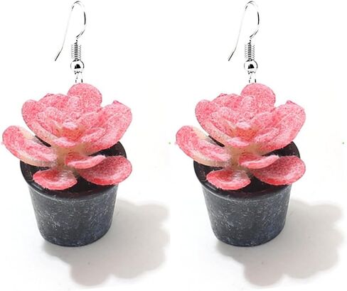 أقراط نباتية للنساء، أقراط نباتية معلقة، أقراط نباتية بوعاء، أقراط على شكل وعاء زهور، أقراط على شكل صبار، وعاء زهور فريد من نوعه، هدايا مجوهرات للنساء in Kuwait