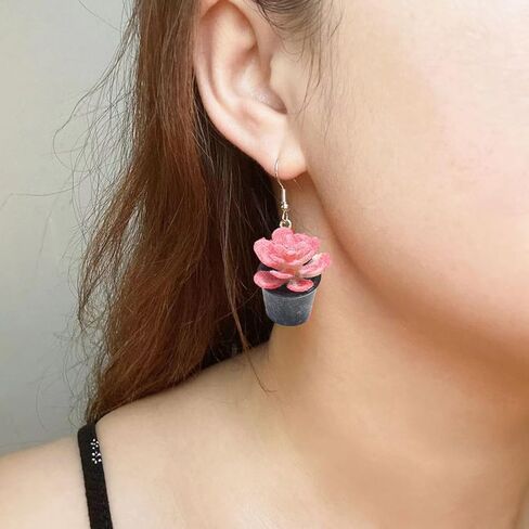 أقراط نباتية للنساء، أقراط نباتية معلقة، أقراط نباتية بوعاء، أقراط على شكل وعاء زهور، أقراط على شكل صبار، وعاء زهور فريد من نوعه، هدايا مجوهرات للنساء in Kuwait