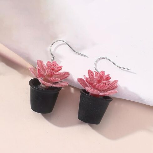 أقراط نباتية للنساء، أقراط نباتية معلقة، أقراط نباتية بوعاء، أقراط على شكل وعاء زهور، أقراط على شكل صبار، وعاء زهور فريد من نوعه، هدايا مجوهرات للنساء in Kuwait