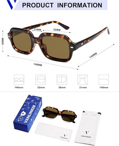 VANLINKER Retro Square Polarized Sunglasses for Women Men Vintage Rectangle Shades VL9832 in Saudi Arabia